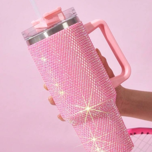 Pink Rhinestone Tumbler Stainless Steel Style 40oz with Handle New - Picture 2 of 15